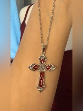 Punk Crystal Big Cross Pendant Necklaces for Women Men Gothic Chain Necklaces